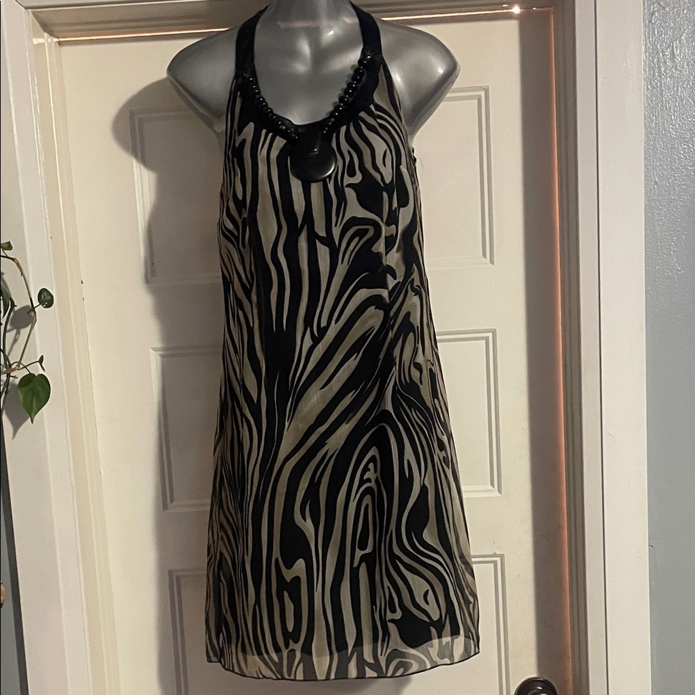 Esprit Black and Cream Patterned Mini Dress